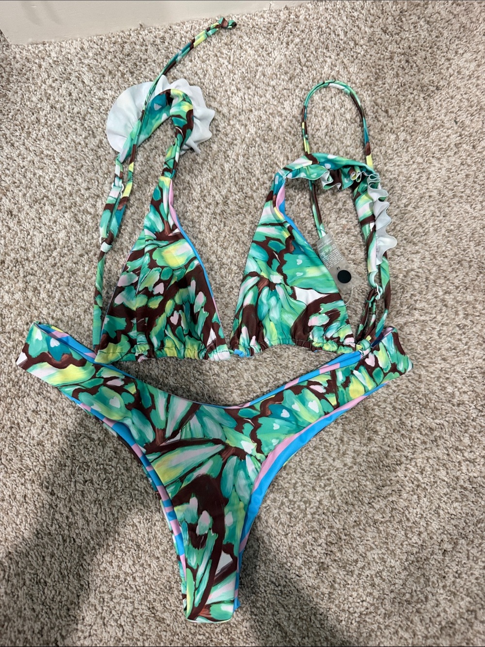 Moana bikini Colorful Green Floral Triangle Bikini Set